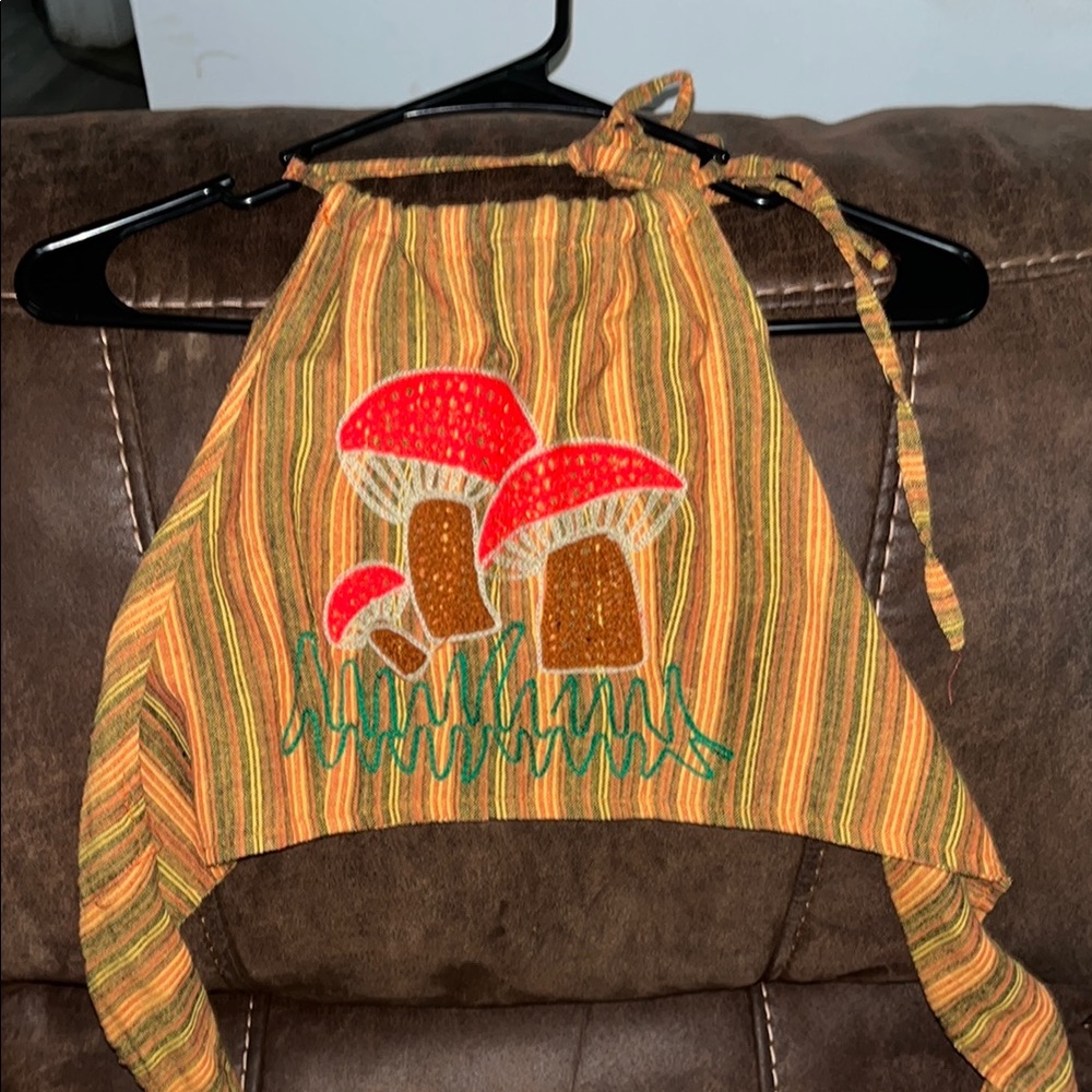 Striped Halter Top with Mushroom Embroidery